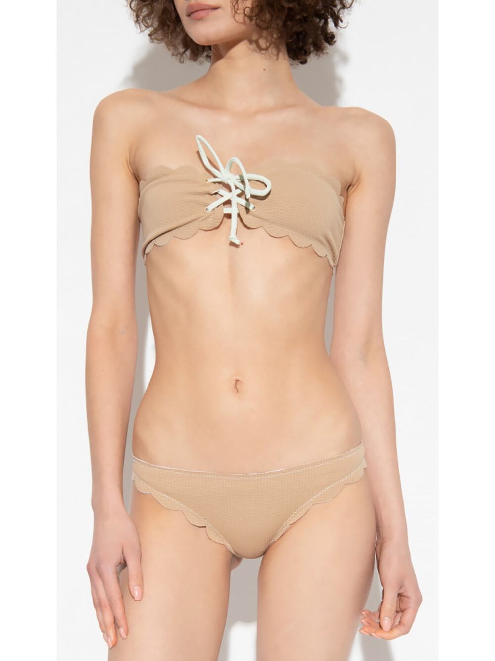 Marysia Swim Beige Scalloped Bandeau Bikini with Lace-Up Front
